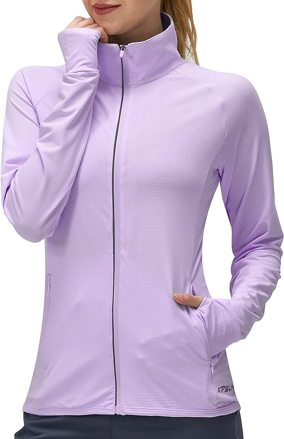 Women's UPF 50+ UV Sun Protection Clothing Long Sleeve Athletic Hiking Shirts Lightweight SPF Zip Up Outdoor Jacket