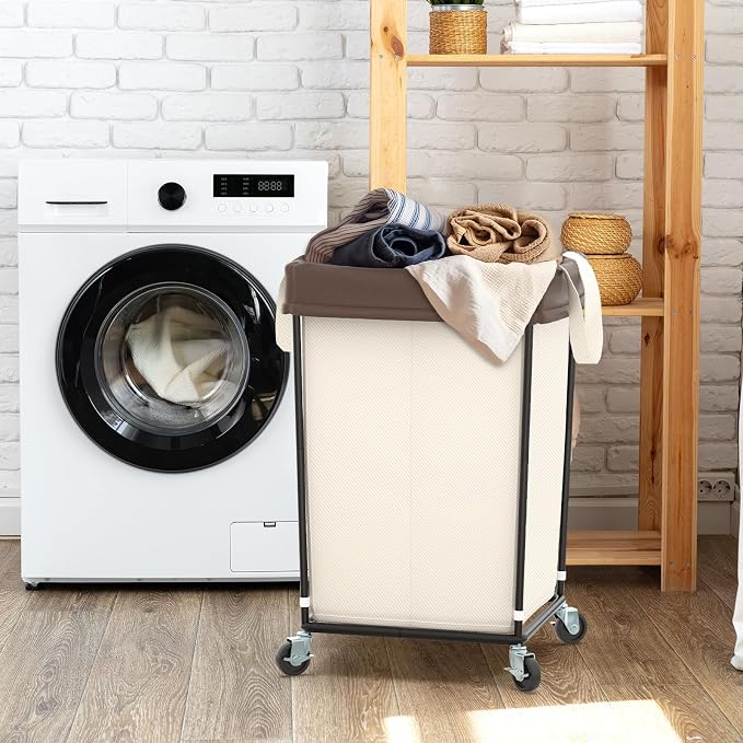 2PK Rolling Laundry Basket with Wheels, Laundry Hamper with Wheels Laundry Sorter Cart, Narrow Slim Clothes Hamper Organizer with Sturdy Metal Frame