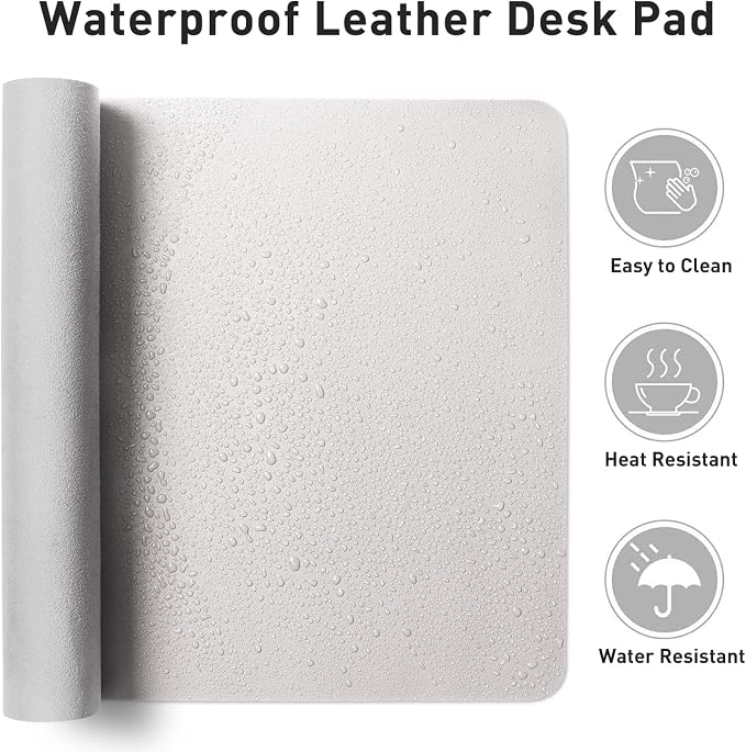 Aothia Faux Leather Desk Mat - Non-Slip PU Leather Desk Blotter, Waterproof Writing Surface, Large Desk Pad for Office & Home (Pale Lavender White, 55" x 17")