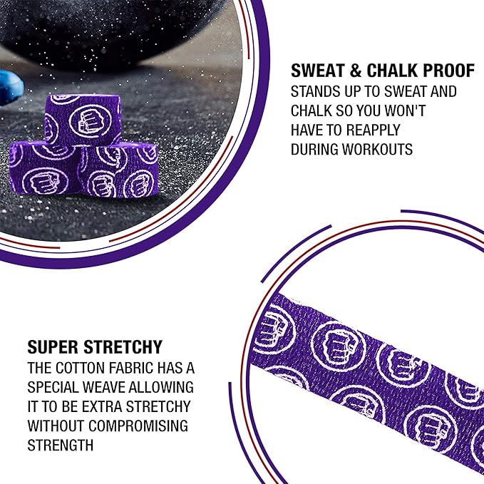 WOD Nation Flexible Hook-Grip Athletic Tape ??Easy-Tear, Sweat-Proof Thumb & Finger Strips for Weightlifting