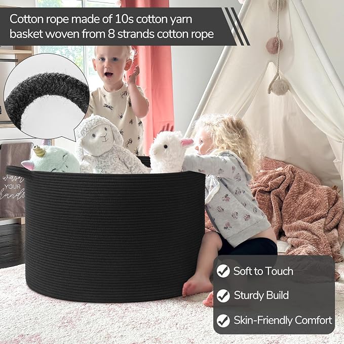 INDRESSME 115L Extra Large Black Blanket Basket, Dog Toy Bin Shoe Baskets Toy Box Organizer for Kids Decorative Laundry Basket for Home & Living Room, Black