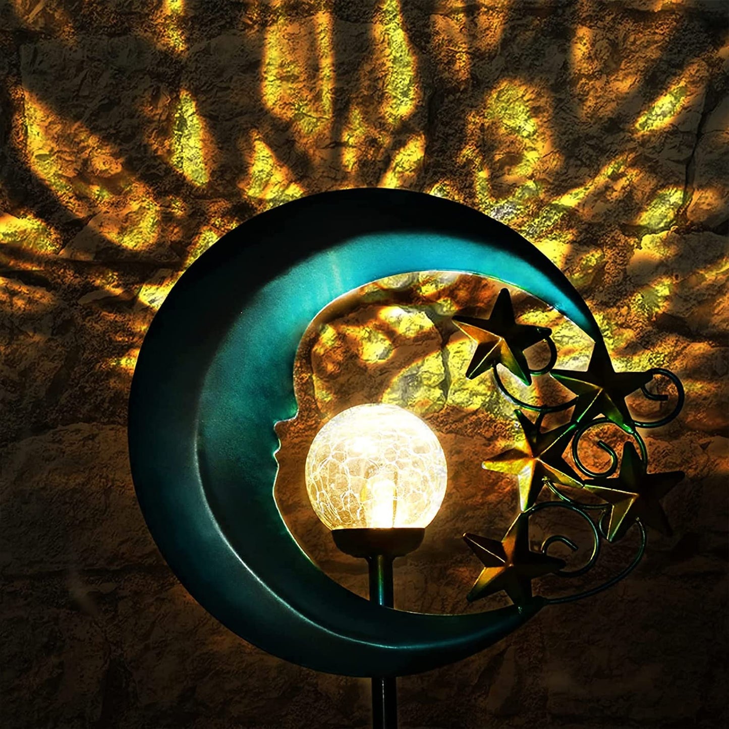 EPROSMIN Stars Moon Solar Lights Outdoor - Solar Powered Garden Lights Decorative Crackle Glass Globe Led Waterproof Landscape Lighting for Pathway,Yard,Lawn,Patio