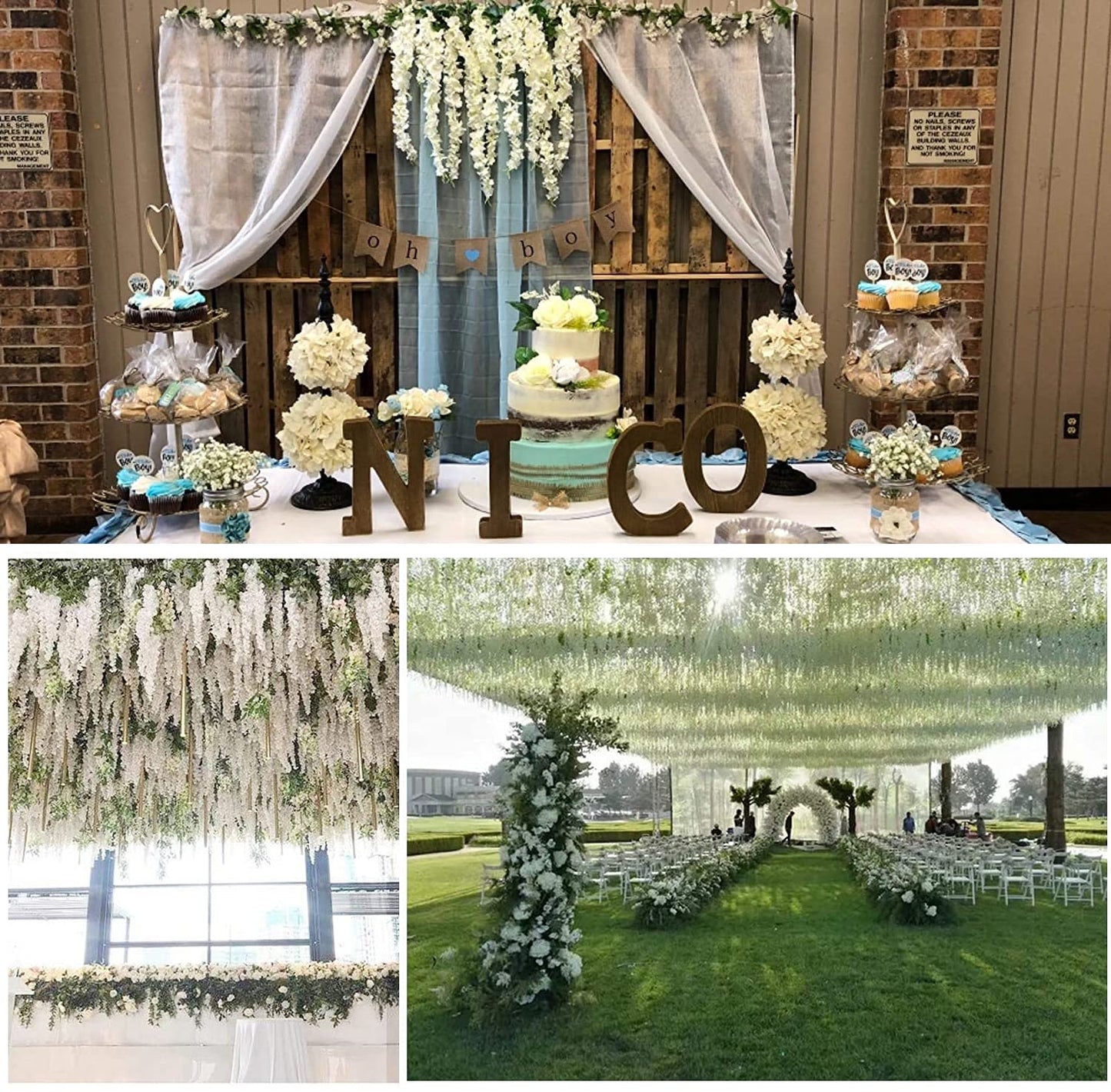 WONICE Artificial Wisteria Hanging Flowers Fake Wisteria Flower Garland Silk Vines Rattan Decor for Home Wedding Arch Wall Garden Greenery Bedroom Outdoor Office Party Decoration (12, White)