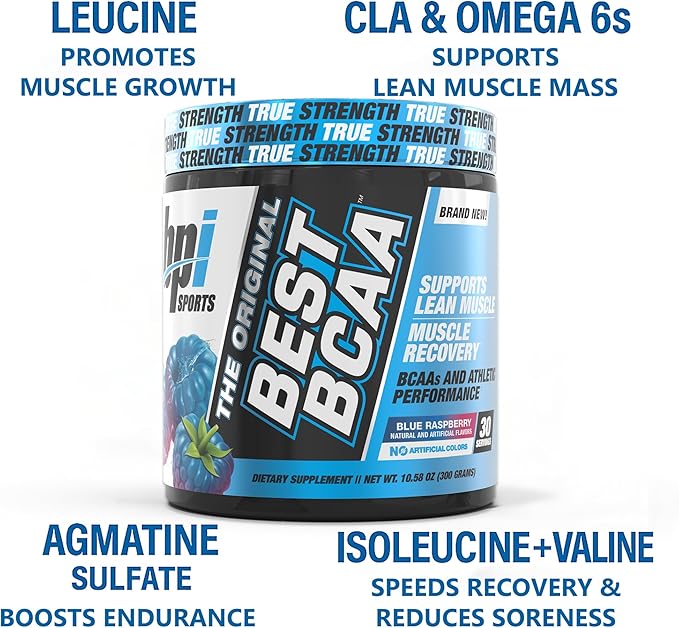 BPI Sports Best BCAA - BCAA Powder - Branched Chain Amino Acids - Muscle Recovery - Muscle Protein Synthesis - Improved Performance ??Hydration ??Blue Raspberry - 60 Servings - 21.12 Oz