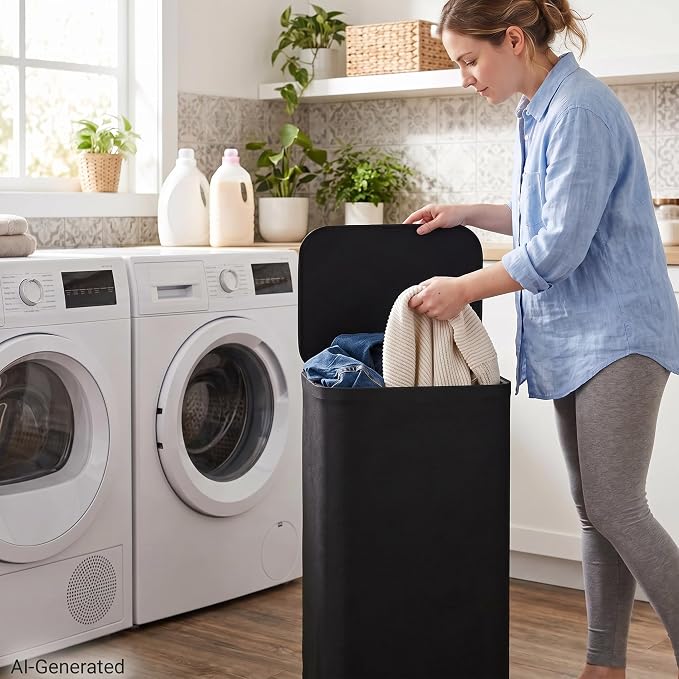 DOKEHOM 100L Laundry Hamper with Lid, Large Collapsible Laundry Basket with Removable Mesh Liner Bag, Collapsible Clothes Sorter for Bedroom, Bathroom, College Dorm, Black