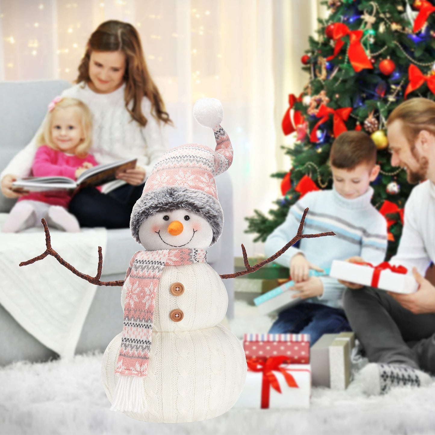 WORLDECO Christmas 2025 Animated Snowman Decorations, Xmas Handmade Plush Ornaments for Indoor, Home and Holiday, Present for Family and Friends
