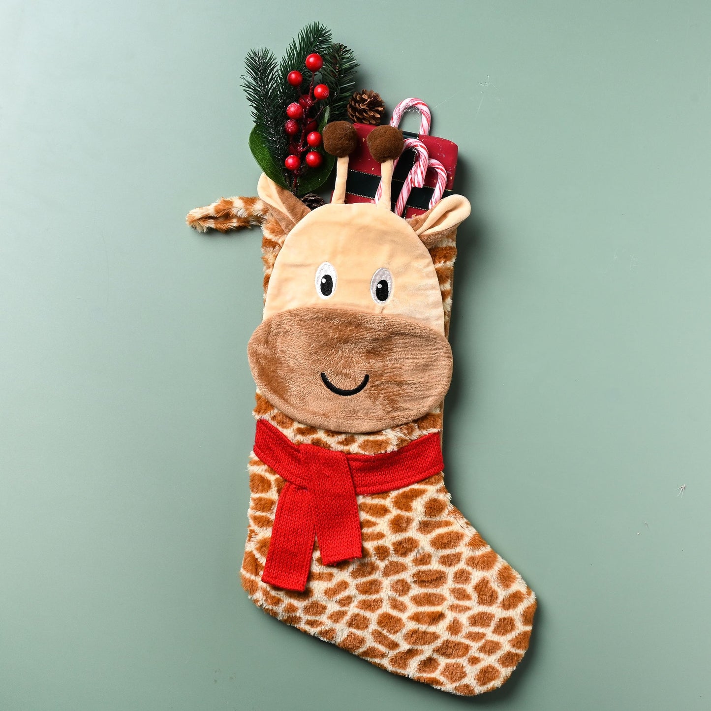 Valery Madelyn Christmas Stockings Decorations, 21 Inch Fabric Yellow Brown Giraffe Cute Plush Personalized Fireplace Hanging Ornament for Holiday Xmas Party Decor
