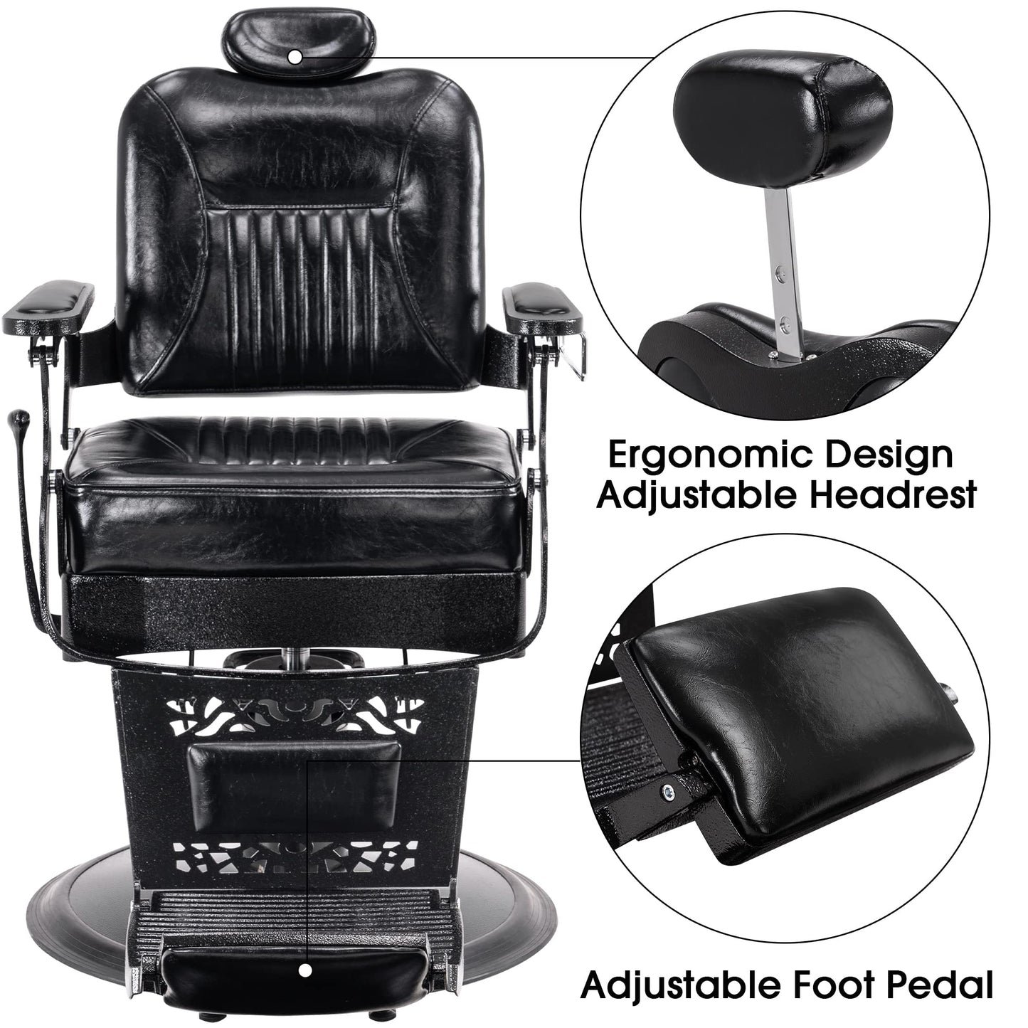 BarberPub Heavy Duty Metal Vintage Barber Chair All Purpose Hydraulic Recline Salon Beauty Spa Chair Styling Equipment 2925 (All Black)