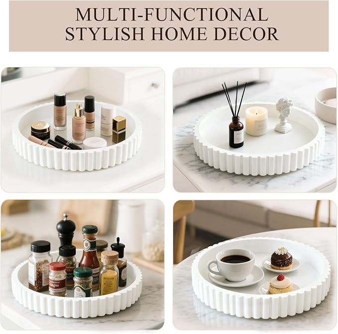 Decorative Tray for Coffee Table Decor, 11" Round Wooden Coffee Table Tray, Modern Decorative Trays for Home Decor, Living Room, Entry, Dining Room (White)