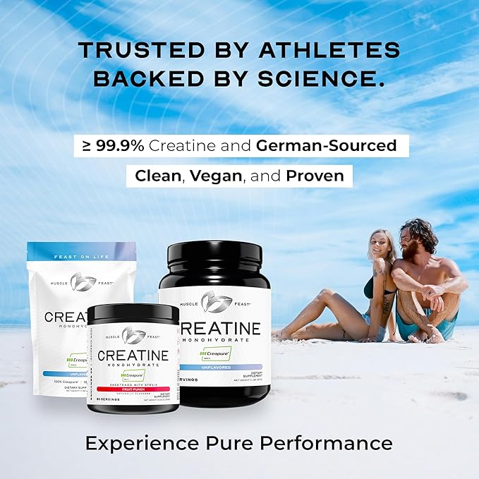 Muscle Feast Creapure Creatine Monohydrate Powder, Vegan Keto Friendly Gluten-Free, Muscle Recovery Supplement and Trusted Creatine for Muscle Growth, Flavored Creatine, Natural Blue Raspberry, 300g
