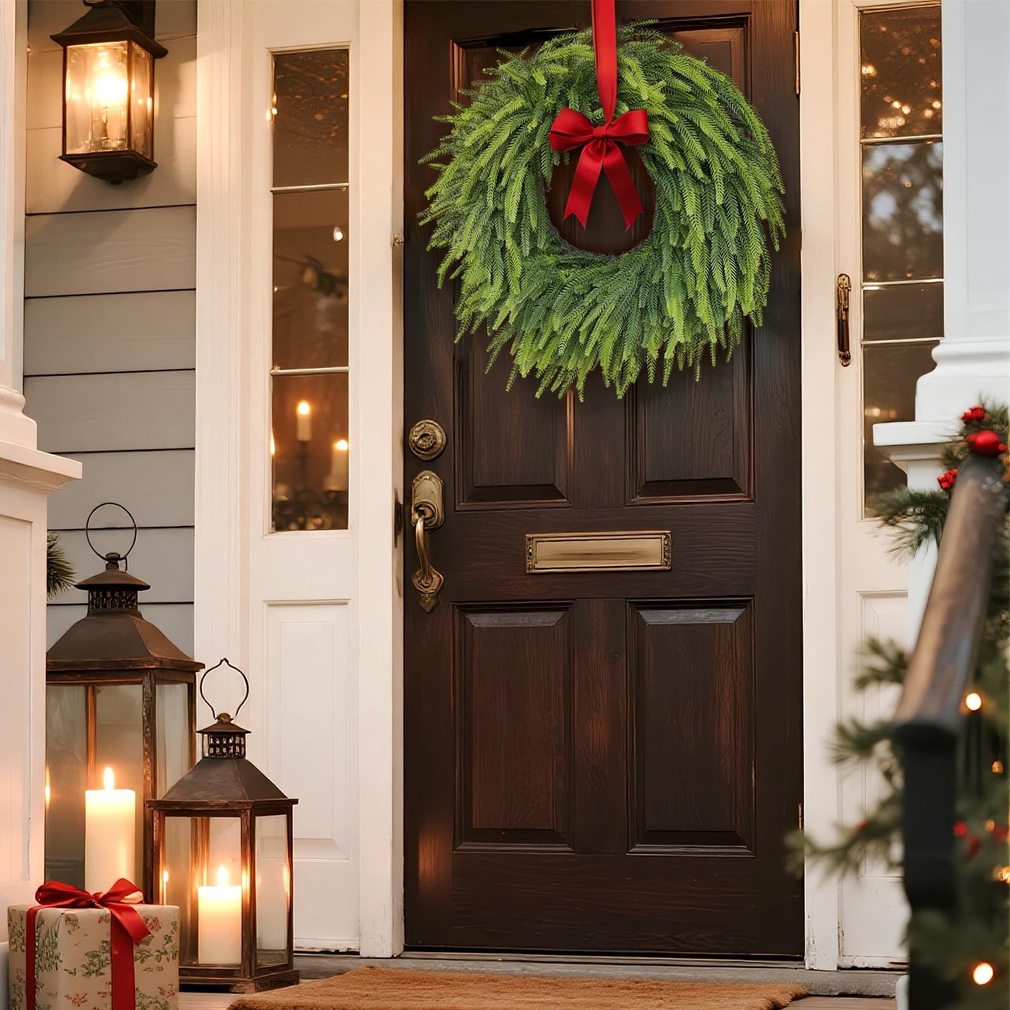 26" Large Christmas Norfolk Pine Wreath - Artificial Christmas Wreaths Faux Pine Needles Fake Green Wreath for Front Door, Wall, Windows, Home,Outdoor,Xmas Decor