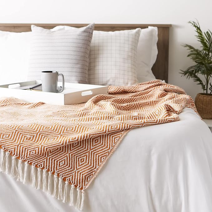 DII Diamond Throw Collection Woven Cotton, 50x60, Pumpkin Spice (Pack of 2)