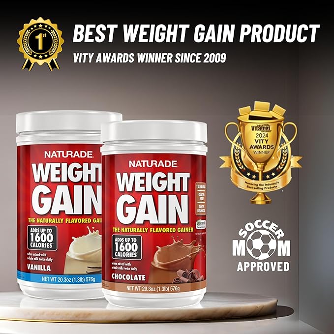 Naturade - All Natural Weight Gain Drink Mix - Gluten Free, Delicious Taste, 1600 Calories per Servings - Mass Gainer w/Carbohydrates & Protein - Chocolate, 20.3 Ounce (12 Servings).