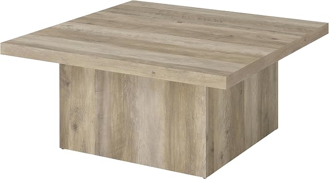 Coaster Home Furnishings - Devar - Wood - Square Coffee Table with Pedestal Base, Geometric Design and Transitional Style - Living Room - Distressed Pine - 710878