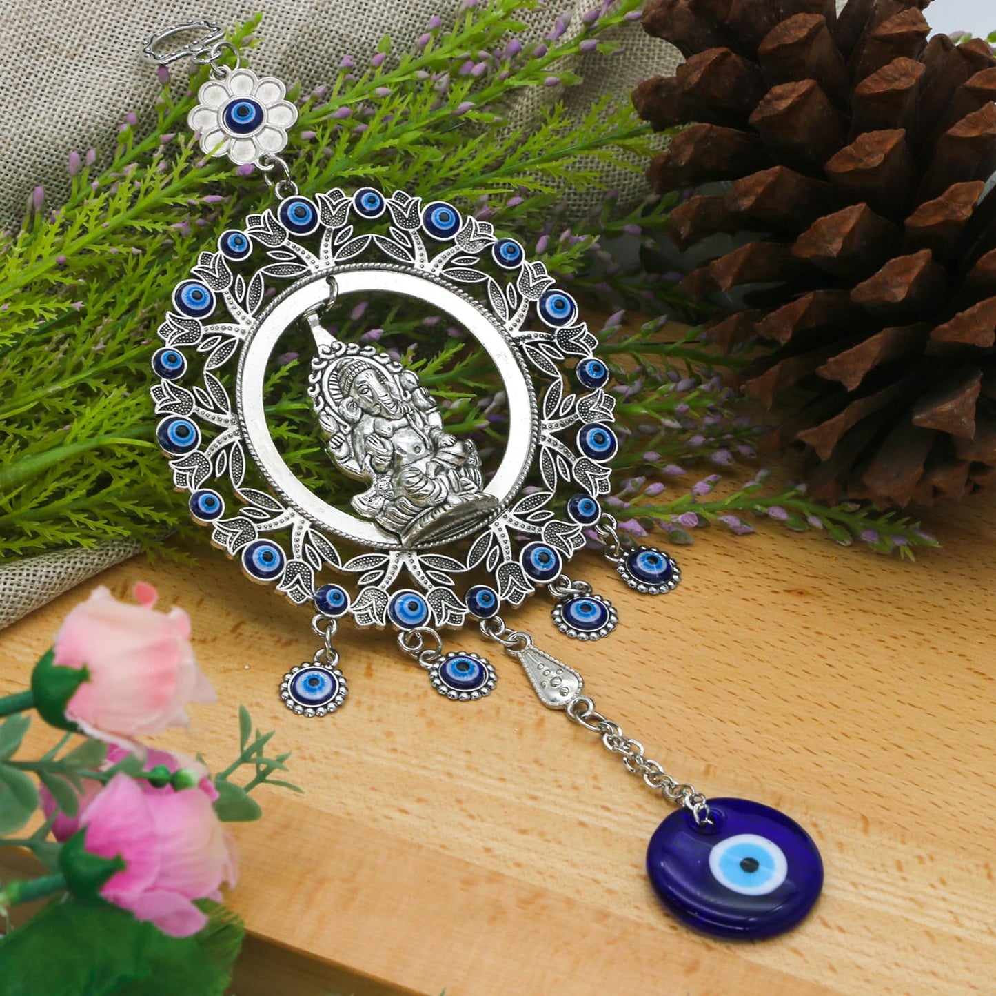 Large Evil Eye Wall Hanging Big Car Charm Ganesha Wall Decor Decoration for Home Door Window Protection Ornerment Blessing Items Housewarming Birthday Spiritual Gifts for Friend Mother