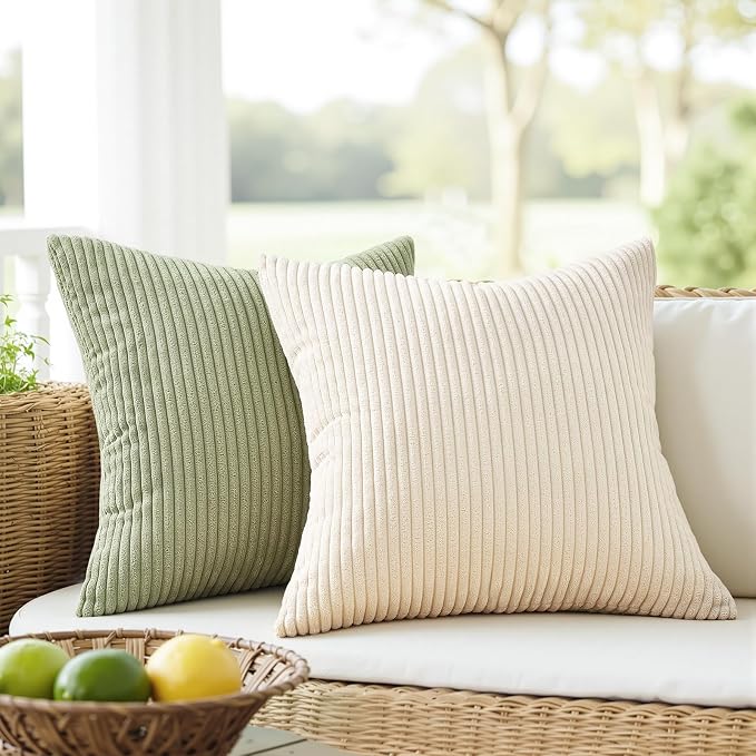Topfinel 20x20 Pillow Covers Set of 4 Mordern Nordic Green White Throw Pillow Cover Soft Corduroy Cushion Cases Spring Home Decor for Couch Bed Sofa Living Room Forest Green