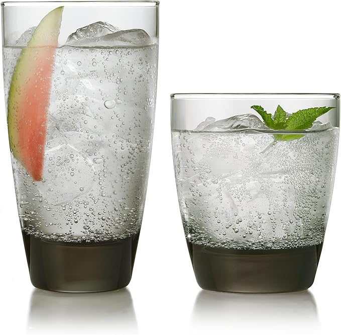 Libbey Classic Rocks and Tumbler Glass Cups Set, Elegant Mixed Drink Glasses Set with Modern Clean Lines, Dishwasher Safe Drinkware Set of 16