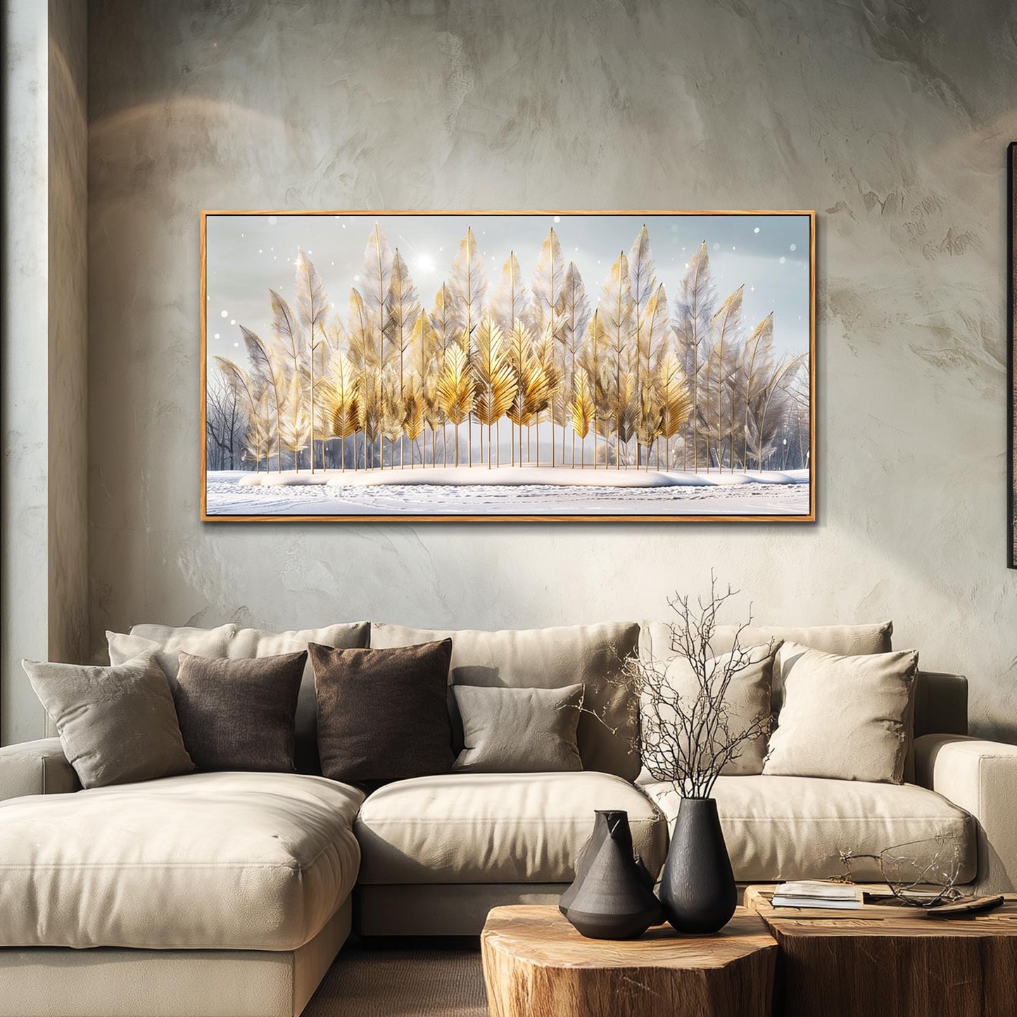 JUDASJART Canvas Wall Art For Living Room Wall Decor For Bedroom Office Wall Decoration Gold Feather Tree Snow Landscape Painting Farmhouse Pictures Artwork Room Aesthetic Home Decor 20x40 In