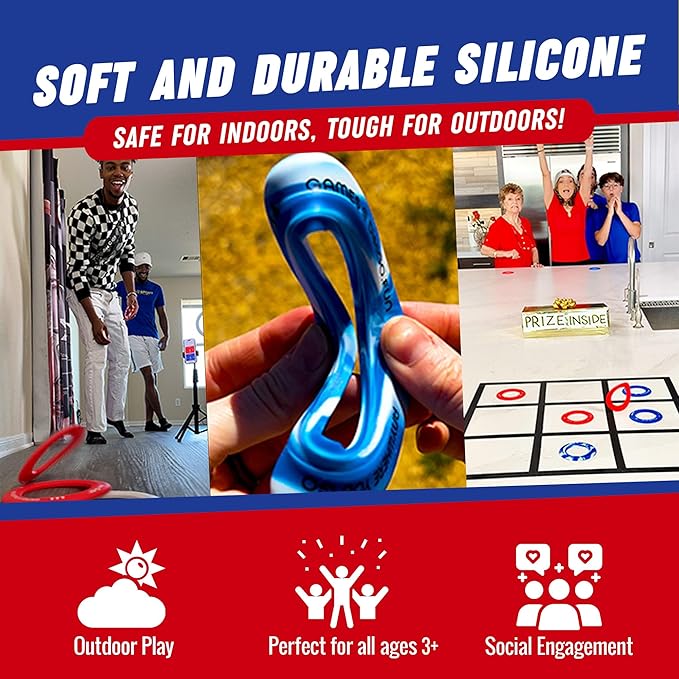 Disc GO! – Soft Silicone Frisbee Games for Teens, Sports & Outdoors Disc, Gifts for Teen Boys & Girls, Portable Indoor & Outdoor Games for Kids, Frisbees for Kids and Adults, Red, White and Blue