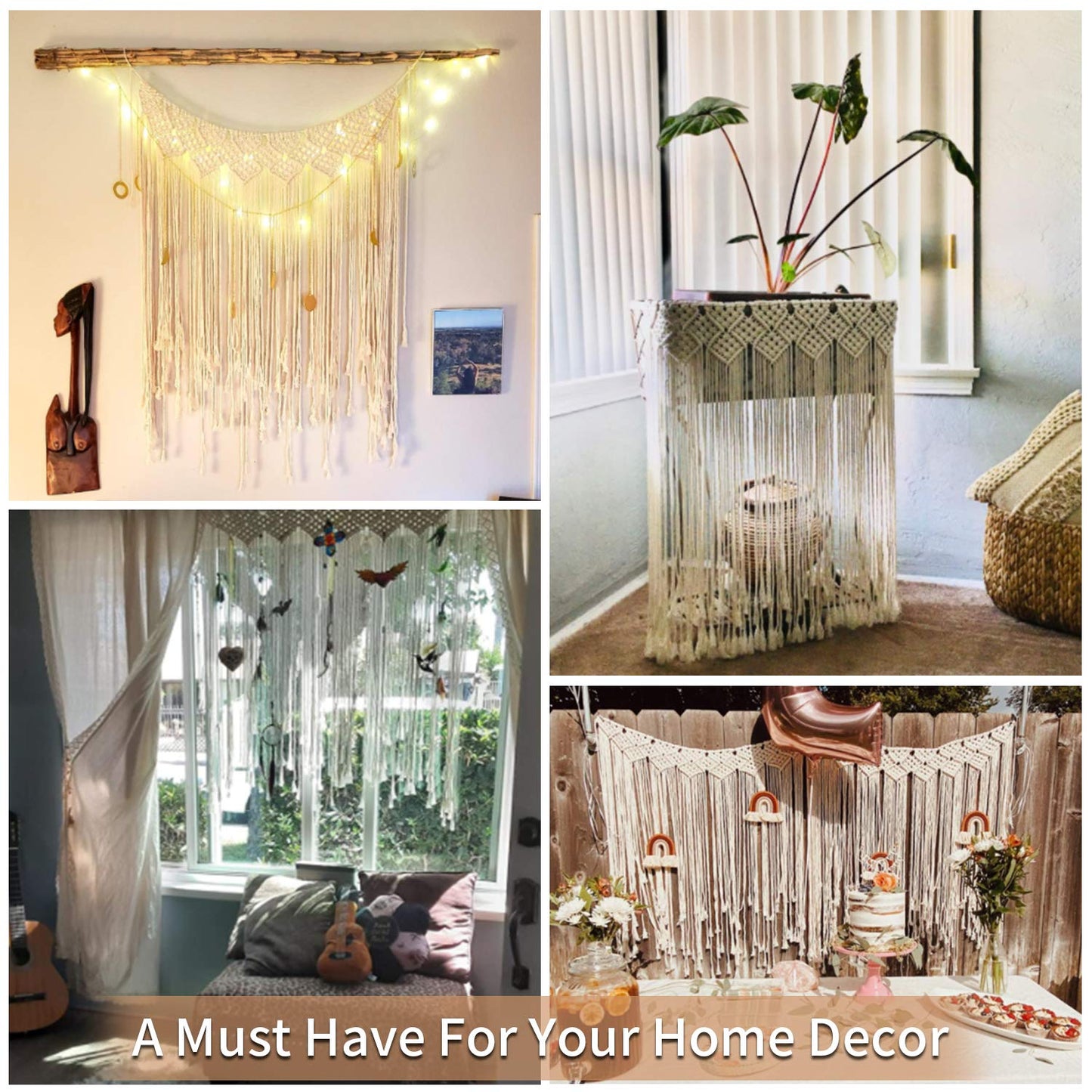 Gute Macrame Wall Hanging, Large Woven Wall Hangings, Boho Cotton Handmade Macrame Backdrop Wall Decor for Wedding Living Room Bedroom Gallery, 37"x 45"