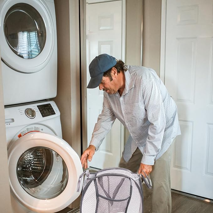 Collapsible Pop Up Laundry Hamper, Extra Large Mesh Foldable Laundry Basket, 28" x 16" x 16" (Grey)