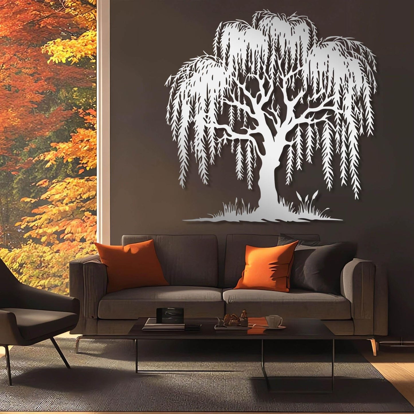 LARNT Metal Willow Tree Wall Art, Weeping Willow Tree Metal Wall Decor, Branch Art for Wall, Nature Wall Hanging, Farmhouse Sign, Wall Decor Living Room (Black, 32"x32"|80x80cm)