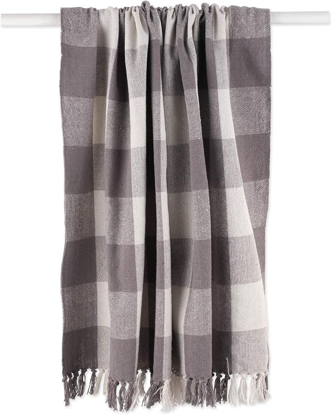 DII Buffalo Check Collection Rustic Farmhouse Throw Blanket with Tassles, 50x60, Gray/White