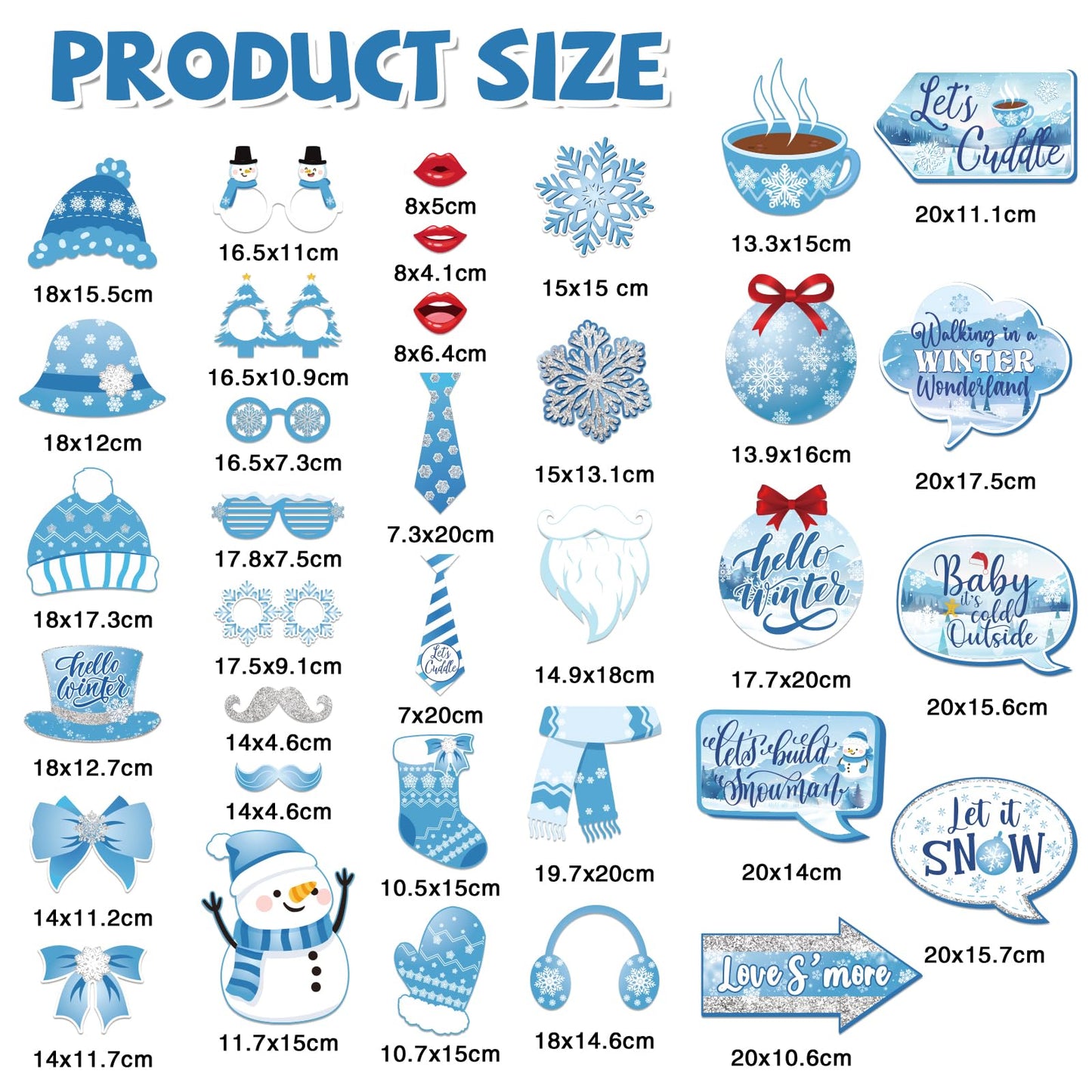 Winter Photo Booth Props, 36Pcs Snowman Photo Booth Props for Winter Wonderland Decorations, Snowflake Photo Booth Prop for Holiday Decorations