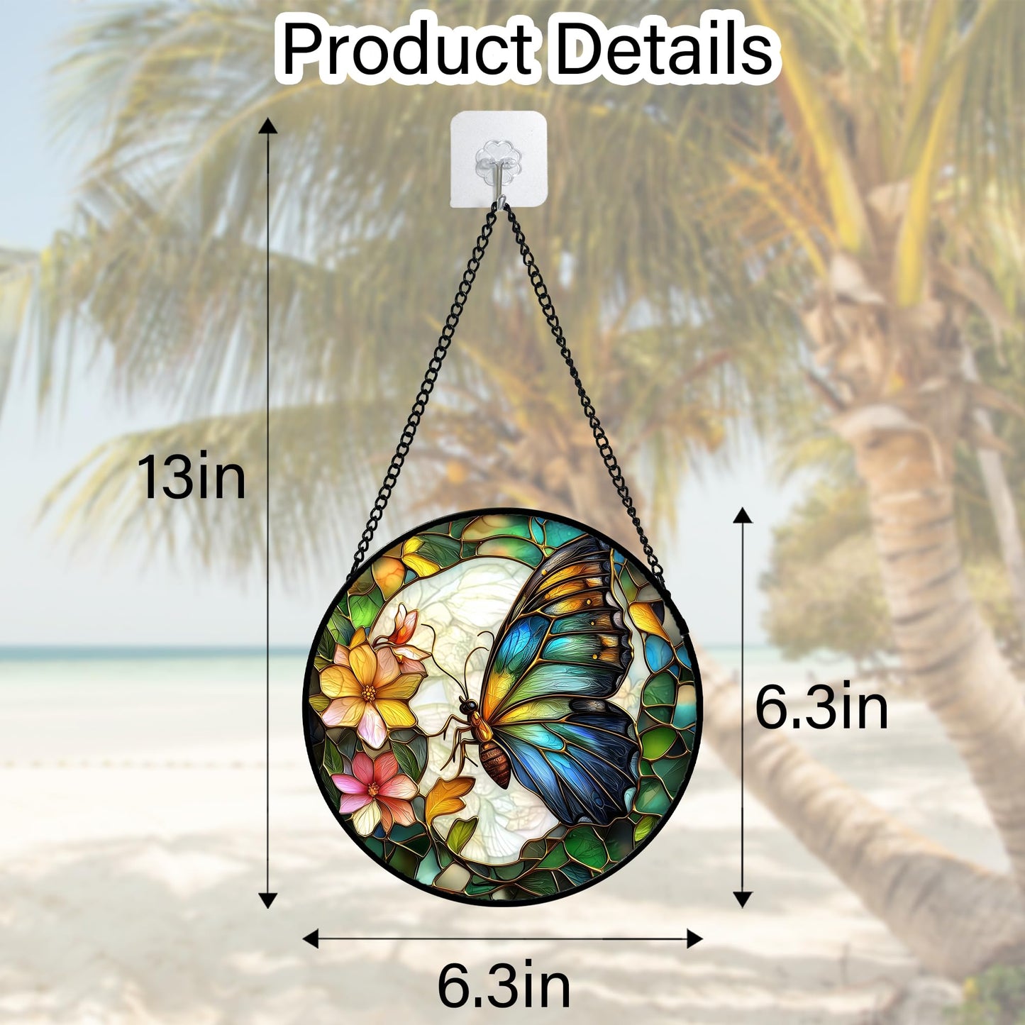 DASTOLL Stained Glass Window Hanging, Butterfly Flower Sun Catchers Diamond Glass Panel Hangings Insect Suncatcher Decor for Birthday for Women, Men, Wife, Aunt, and Mom 6.3 in