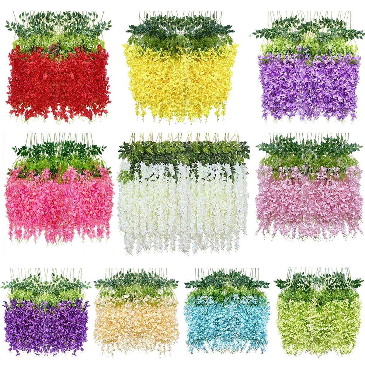 WONICE Artificial Wisteria Hanging Flowers Fake Wisteria Flower Garland Silk Vines Rattan Decor for Home Wedding Arch Wall Garden Greenery Bedroom Outdoor Office Party Decoration (12, White)