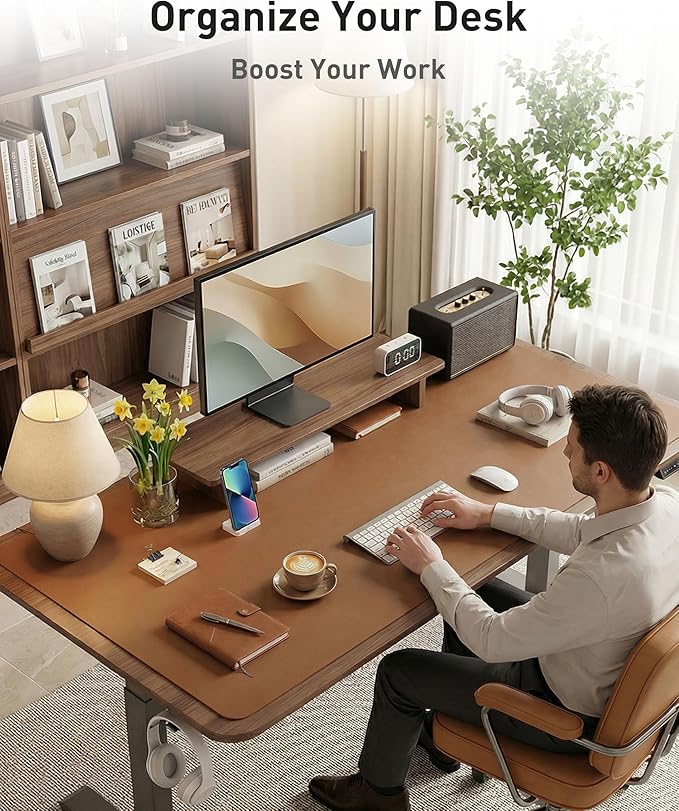 Aothia Faux Leather Desk Mat - Large Mouse Pad, Non-Slip PU Leather Blotter, Waterproof Writing Surface for Office and Home (Brown, 63" x 24")