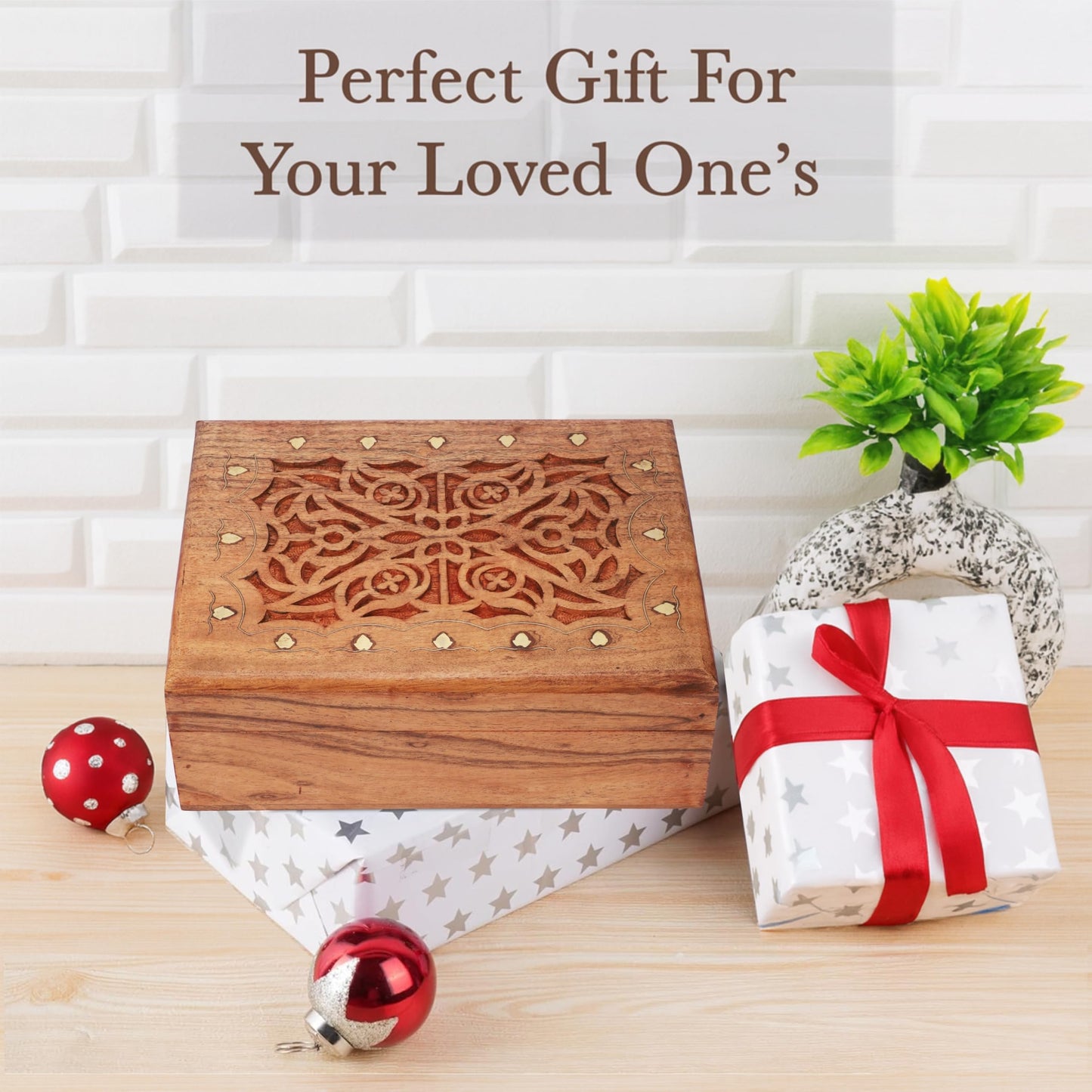 Ajuny Wooden Handcrafted Decorative Jewelry Storage Box Large Celtic Design Multipurpose Treasure Chest Organizer Travel Keepsake Trinket Holder Necklaces Watch Box Gifts 9x7 Inch