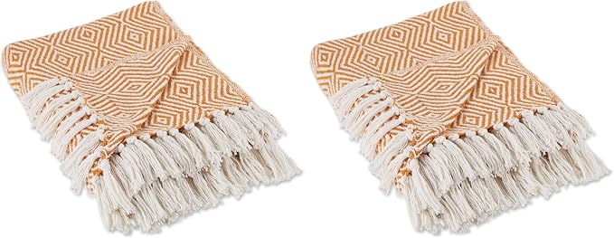 DII Diamond Throw Collection Woven Cotton, 50x60, Pumpkin Spice (Pack of 2)