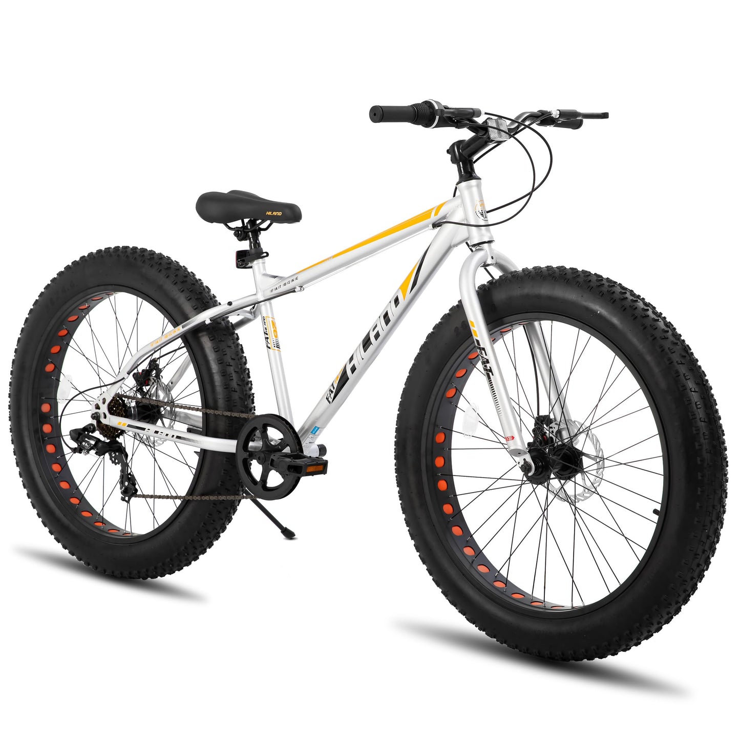 HH HILAND 26 Inch Kids' Bicycles Fat Tire Mountain Bike for Boys and Girls, 7-Speed, Dual-Disc Brake, Kids Beach and Snow Bicycle Sliver