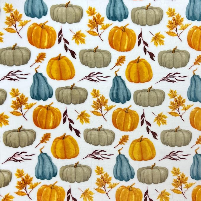 Serafina Home Autumn Fall Fleece Throw Blanket: Thanksgiving Soft Velvety Blanket for Couch Bed Sofa, 70" x 50" (Pastel Pumpkins)