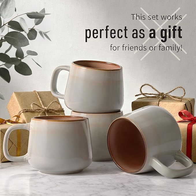 Ava Nord Ceramic Coffee Mugs Set of 4 | 12 oz Stoneware Coffee Cups | Lead-Free, Non-Toxic | Microwave and Dishwasher Safe | Comfortable Handle | Aesthetic Nordic Design for Tea and Latte | Sage Ash