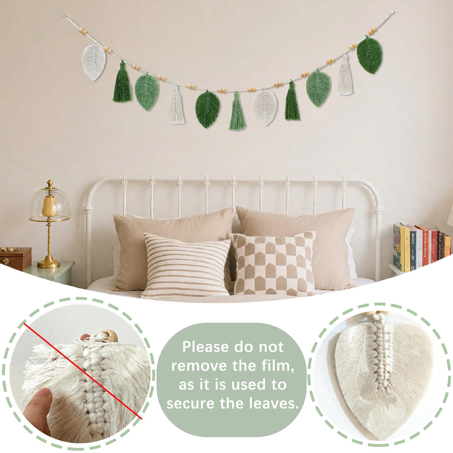 Hzzycaxli Macrame Wall Hanging Boho Leaves Woven Tapestry, Handmade Woven Leaf Wall Art Decorations for Nursery Apartment Dorm Living Room Bedroom