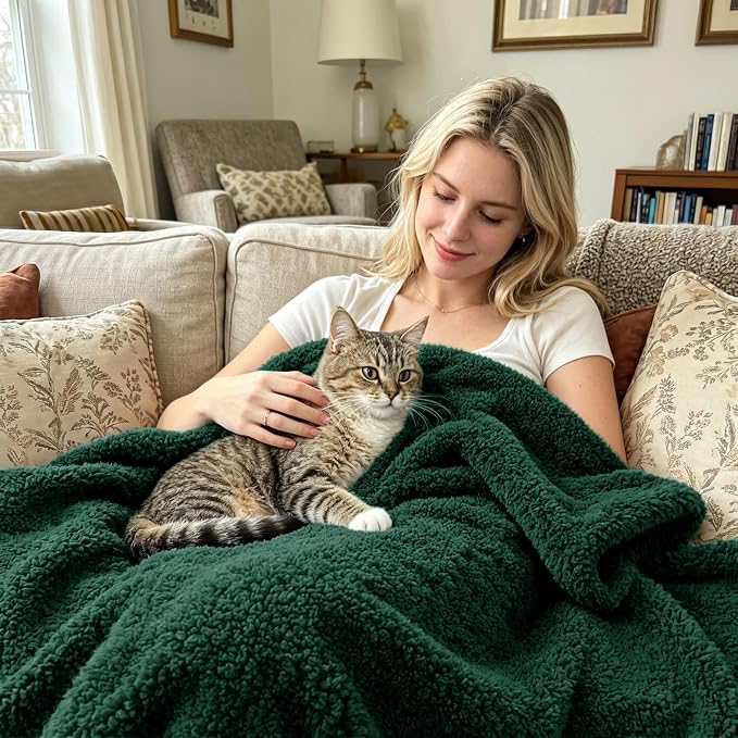 Exclusivo Mezcla Fleece Bed Blankets Queen Size, Ultra Soft, Lightweight and Fuzzy Forest Green Blanket for Women, Home Decor, 90x90 Inches
