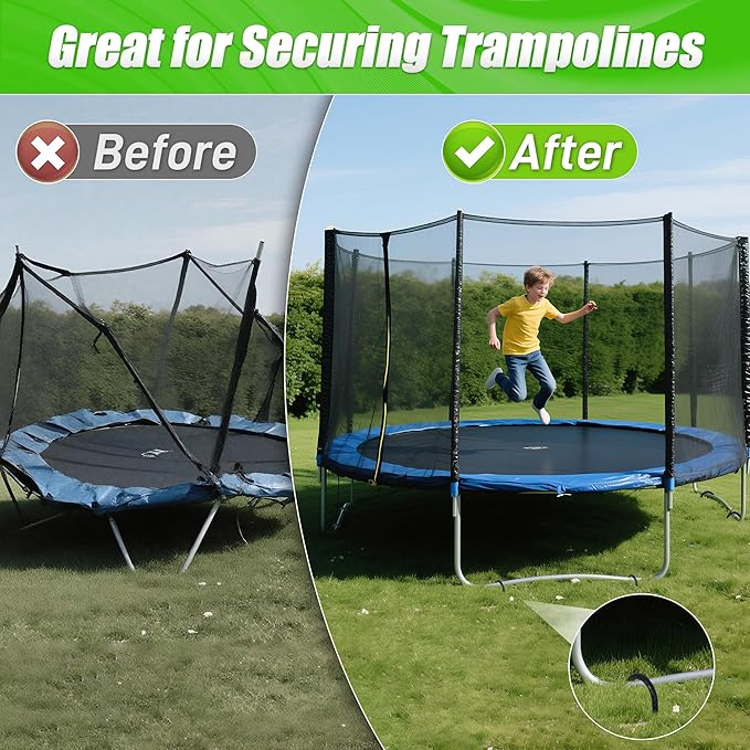 Anothera 4 Pack Heavy Duty Trampoline Stakes, 12 Inches Trampoline Anchors High Wind, Heavy Duty U Shaped Rebar Stakes for Trampoline, Tents, Inflatables, Fences, Outdoor Decoration