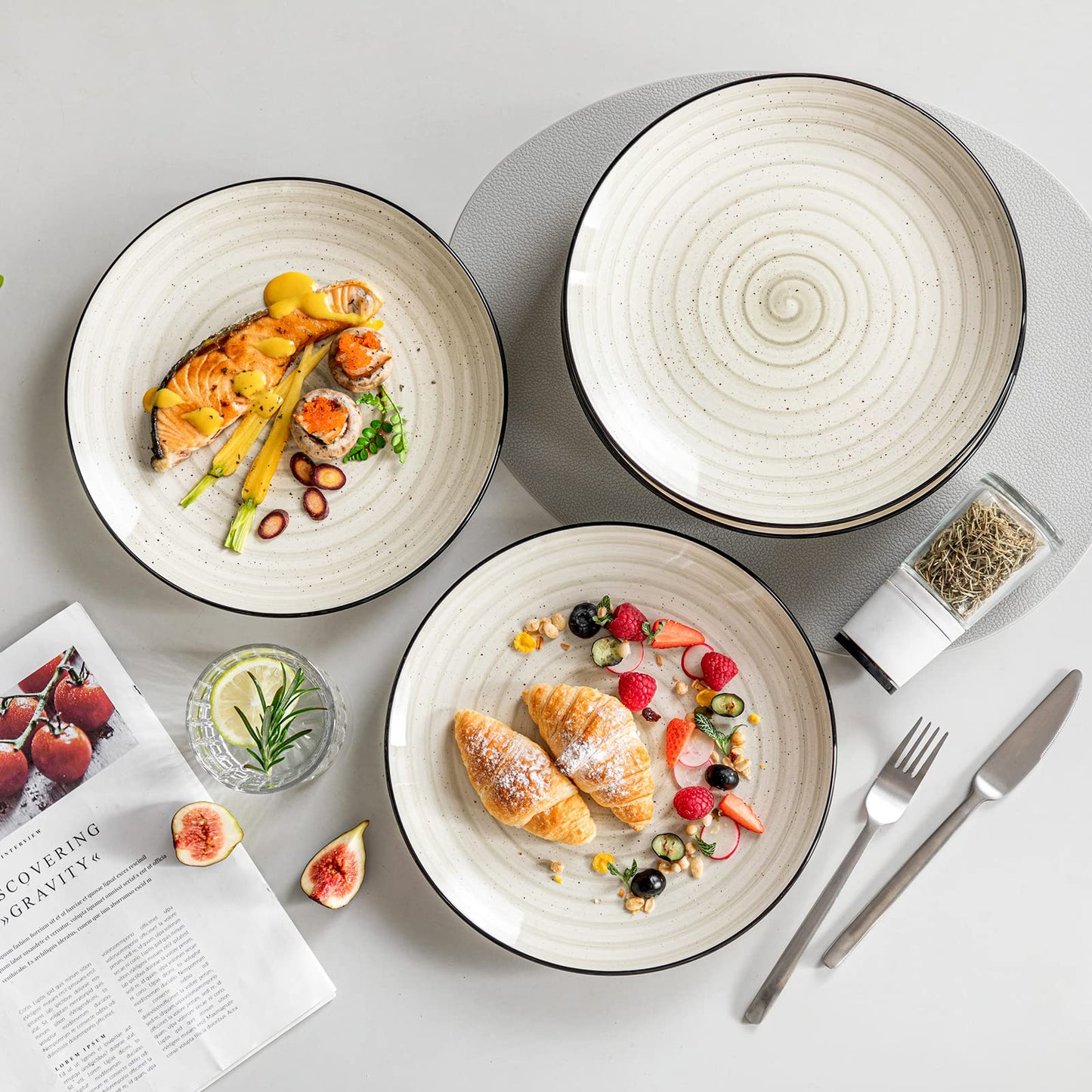 vancasso Bonbon Dinner Plates Set of 6, 10.5 Inch Ceramic Dinner Pasta Plates,Large Dinnerware Plate for Kitchen, Microwave & Dishwasher Safe Serving Bowls, Beige