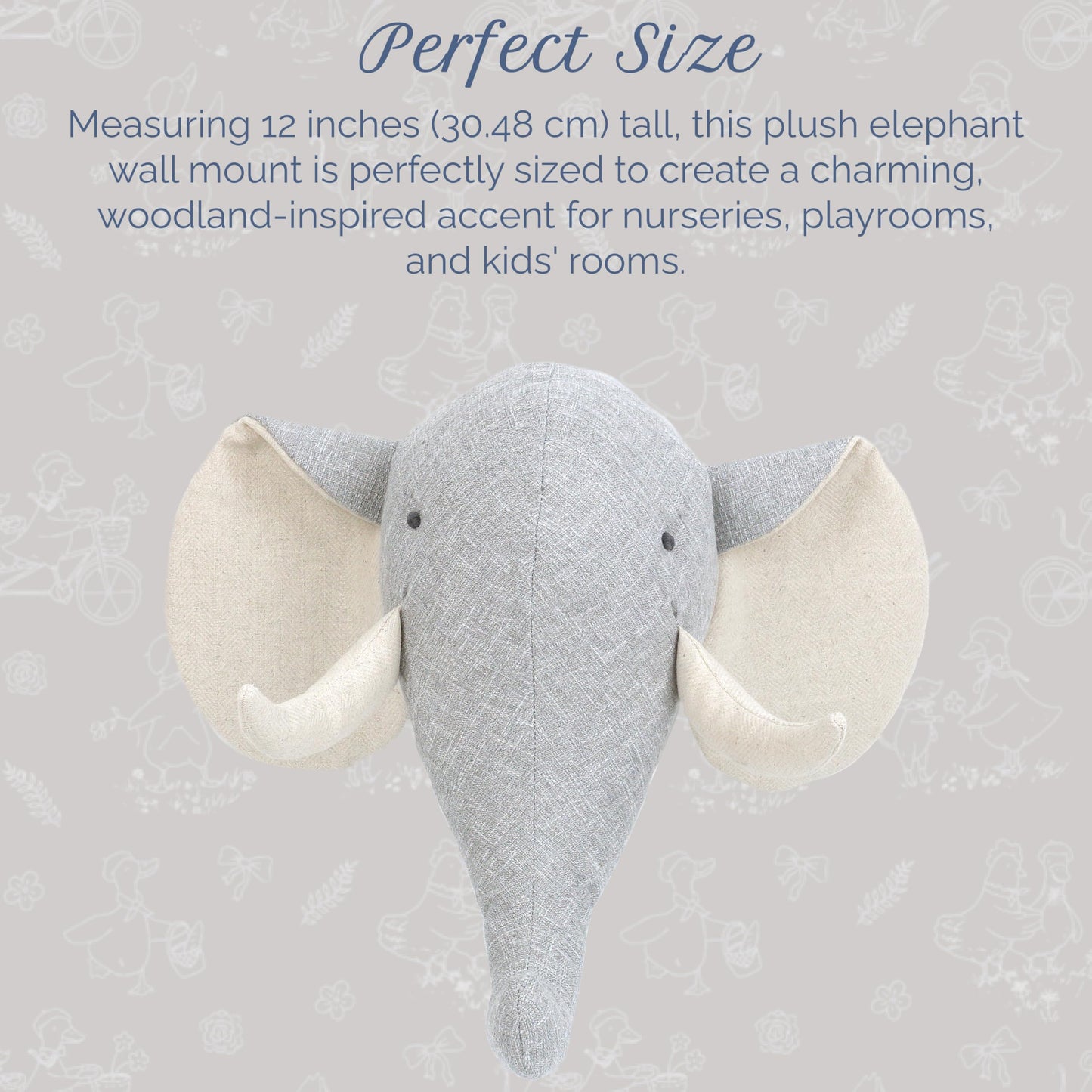 MON AMI Elephant Stuffed Head Wall Mount – 12”, Wall Hanging Décor, Stuffed Animal Head Wall Décor, Great Gift for Newborns, Kids, Boys, Girls