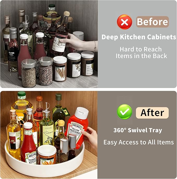 Lazy Susan Organizer Turntable, 11.8" Rotating Spice Rack Organization with Non-Slip Base & Raised Lip, Pantry Organizers and Storage for Cabinet, Kitchen, Bathroom, Countertop, Refrigerator