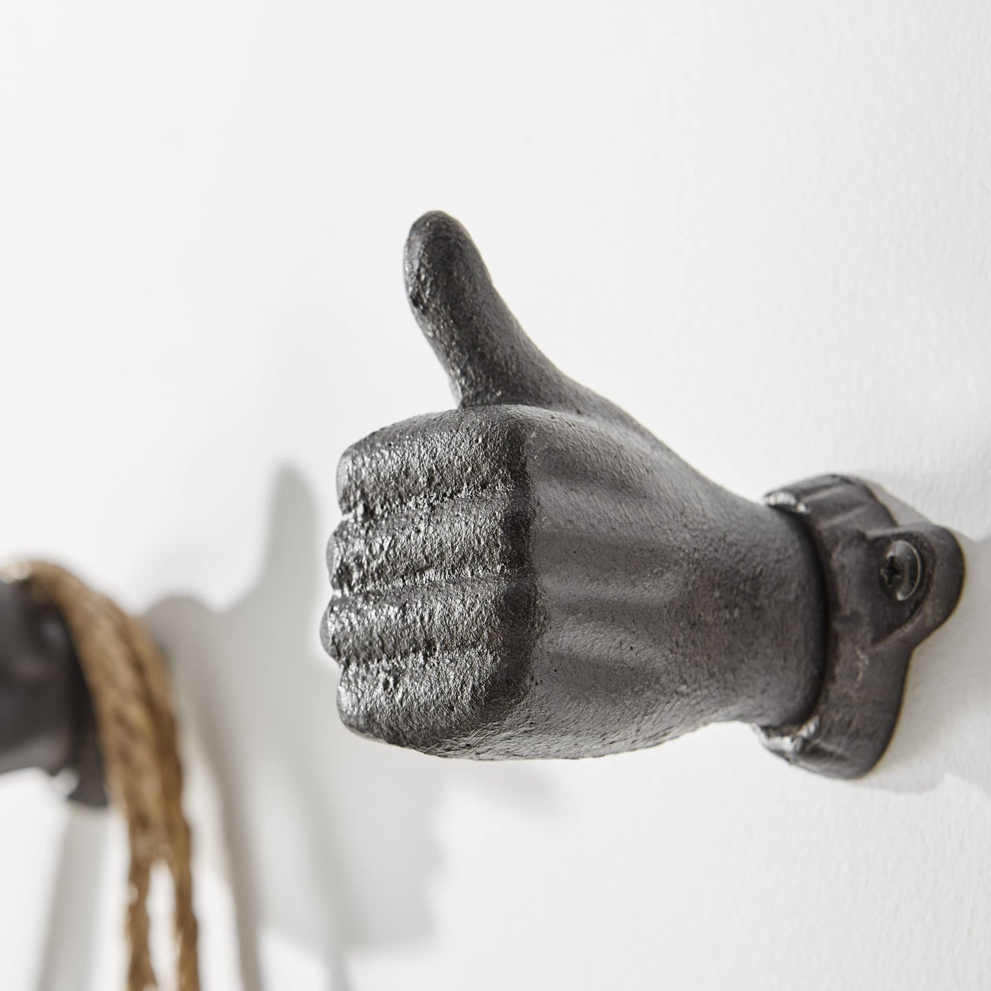 Danya B. "Thumbs up & Pointing Finger" Dark Brown Cast Iron Wall Mount Hook Set (Set of 2), Entryway Hooks or Unique Room Decor for Hanging Coats, Purses, Scarves, or Keys