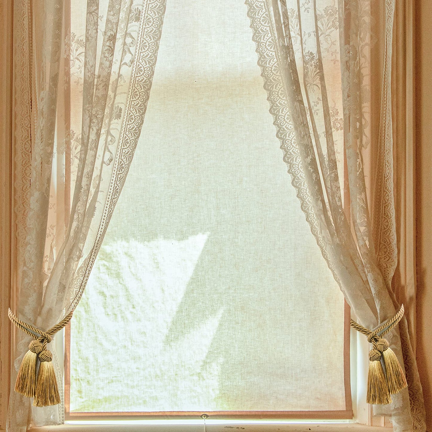 4 Pack Curtain Tiebacks Window Curtain Tiebacks Decorative Tassels Tieback Gold Rope with Tassels for Home Window Office Decoration(Gold)