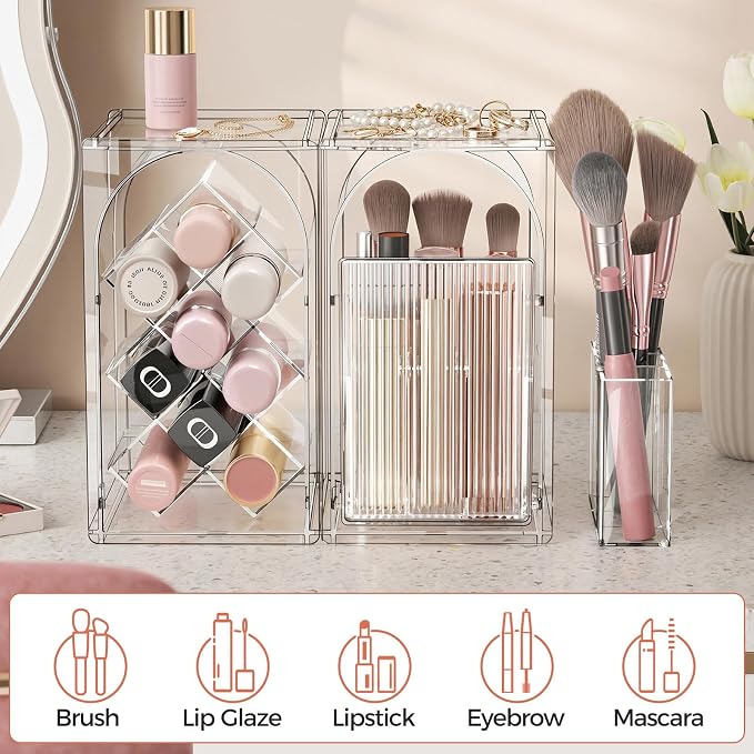 Modular Makeup Organizer, Clear Acrylic Cosmetic Storage Box with Drawer, Vanity Countertop Organizer for Makeup, Skincare and Beauty Accessories – Multiple Styles