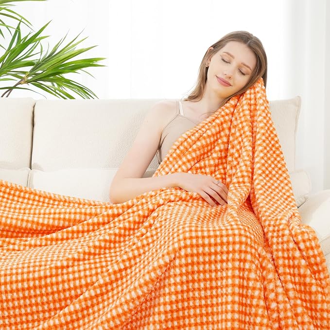 Zyrah Fleece Throws for Couch Super Soft Throw Blanket Lightweight Decorative Fuzzy Cozy Blankets for Sofa Chair Bed (C-Orange, Twin(60"x80"))