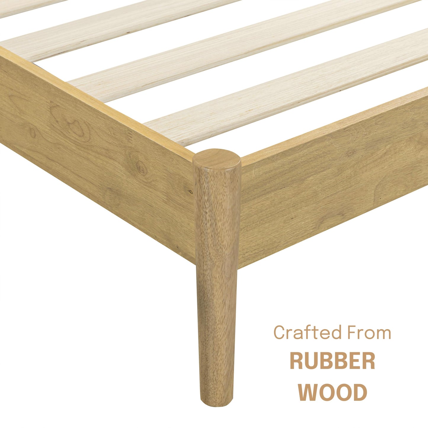 NTC Inno Wooden Bed Frame with Headboard, Solid Oak and Rubber Wood Foundation with Silent Slats and Wood Central Supports, 1000 Lb Capacity, Effortless Assembly, Queen - Sand