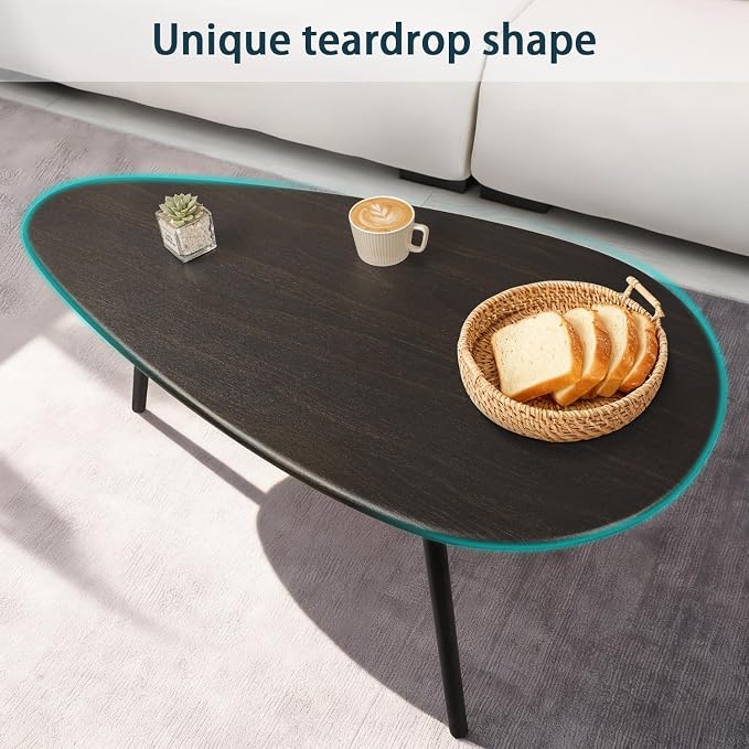 Coffee Table Modern Oval Coffee Tables Retro Center Table for Small Space Mid Century Rustic Accent Table for Living Room Home Office, Easy Assembly 22" D x 43" W x 18" H