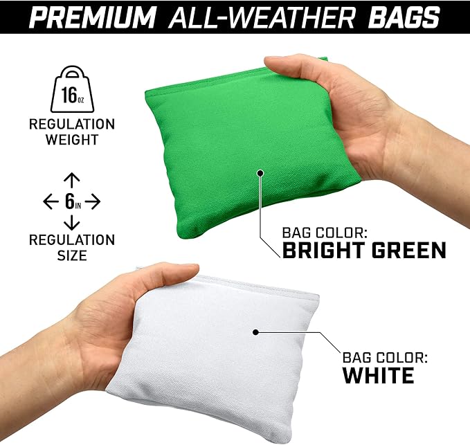 GoSports 4 ft x 2 ft Commercial Grade Cornhole Boards Set - Natural Wood Cornhole Boards, Choose from Different Bean Bag Color Combinations - White & Bright Green