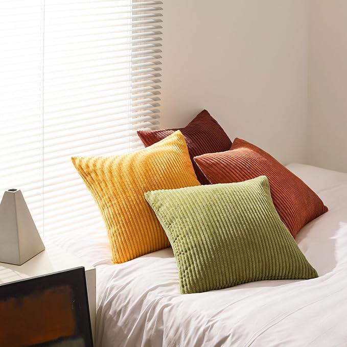 Topfinel Decorative Throw Pillow Covers Cushion Cases, Set of 4 Soft Velvet Modern Double-Sided Designs, Mix and Match for Home Decor, Pillow Inserts Not Included (26x26 inch, Yellow/Orange)